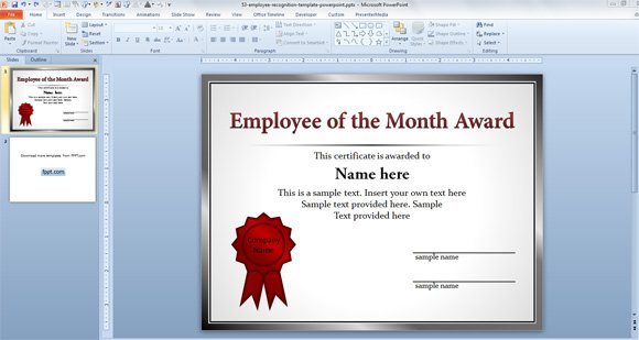 Free Employee Of The Month Template For Employee Recognition In PowerPoint