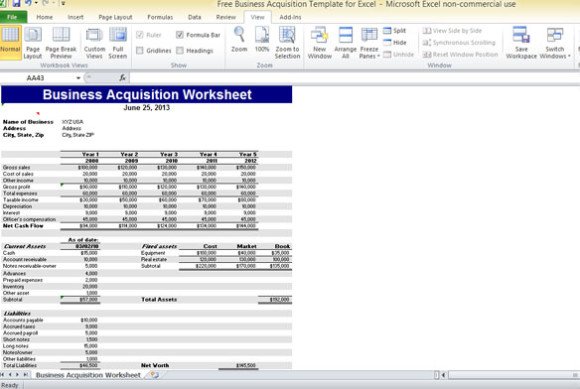 Free Business Acquisition Template For Excel