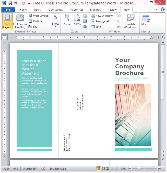 Free Business TriFold Brochure Template For Word