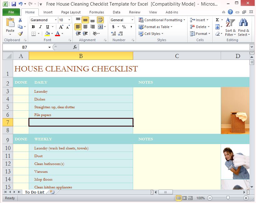 house cleaning checklist in excel