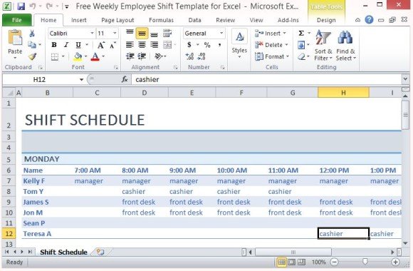 Free Excel Employee Schedule Template Monthly