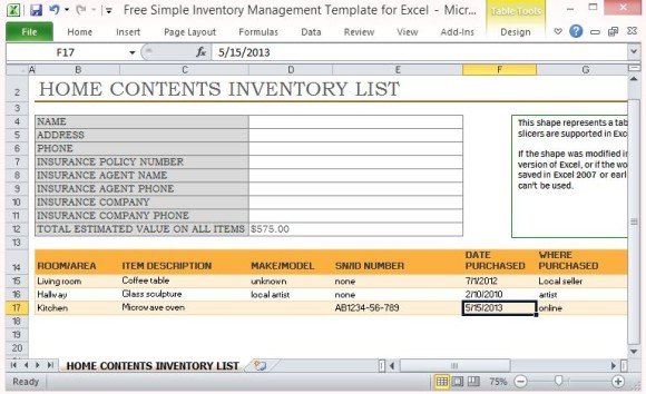 Microsoft Access Home Inventory Template