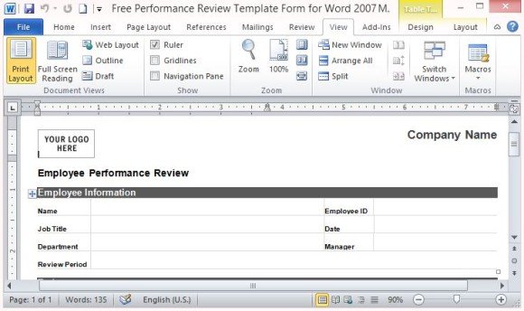 Free Employee Evaluation Template Word