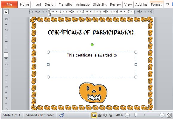 Certificate Template Rights Halloween Award Certificate Template For PowerPoint