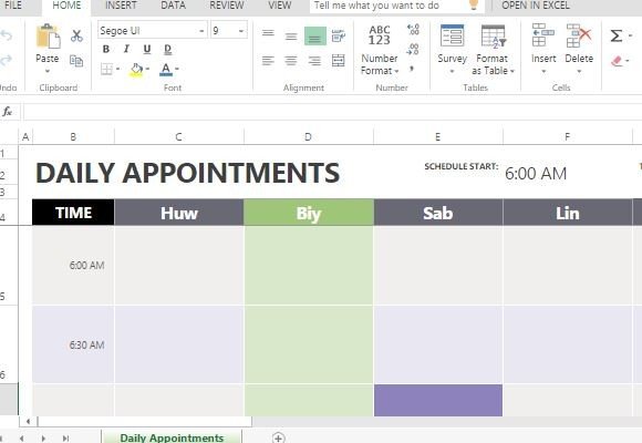Microsoft Excel Daily Calendar Template 2012