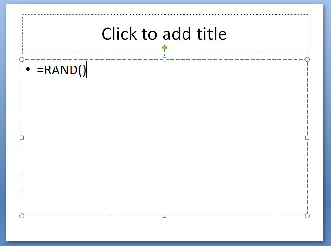 Using the RAND() function in PowerPoint to add random text to your slides