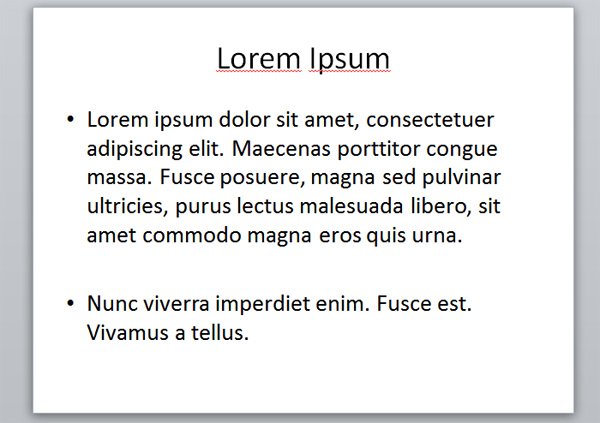 Lorem Ipsum example in a PowerPoint slide