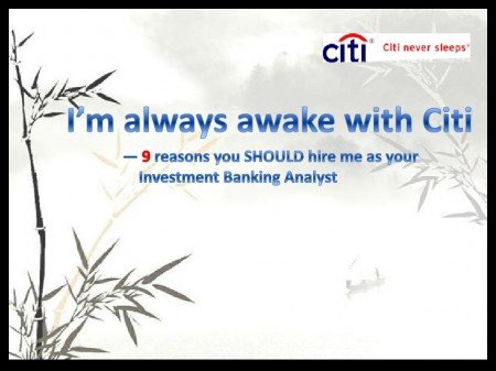 Cover PowerPoint for Investment Banking Analyst role Citi