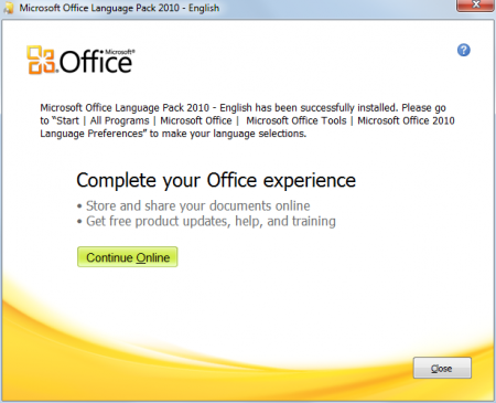 Installing Microsoft Office Language Pack 2010 English