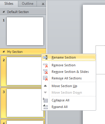 Rename a section in a PowerPoint presentation