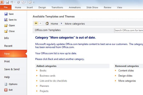 More categories is out of date in Microsoft PowerPoint