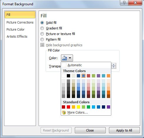 change powerpoint color background