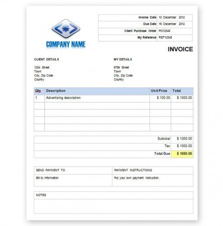 Free advertising template sample invoice