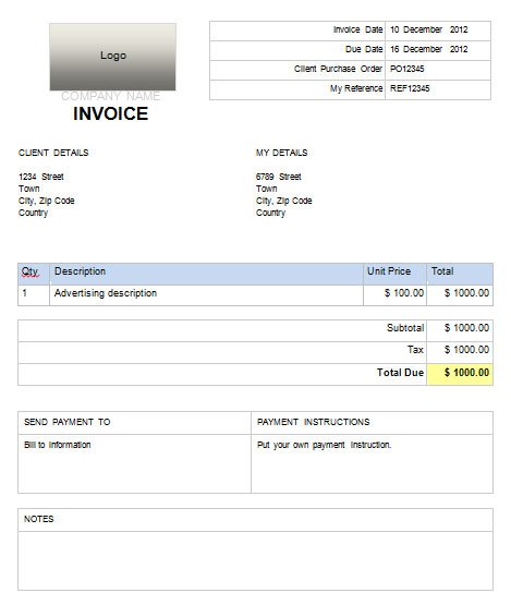 Simple Invoice Template For Microsoft Word