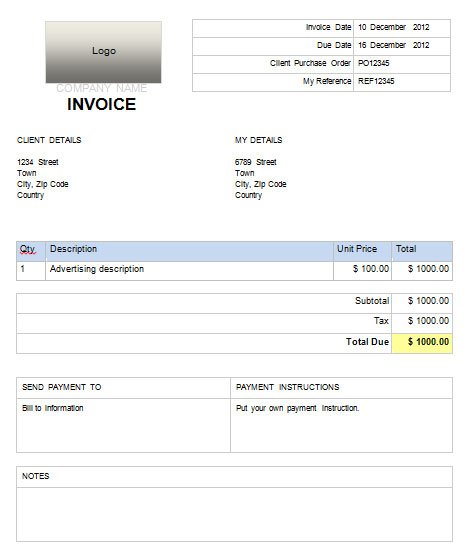 simple invoice template text