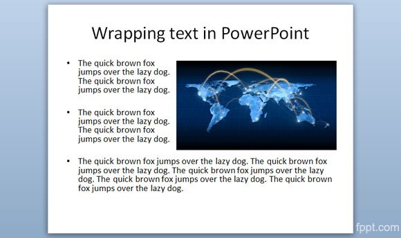 Example on how to wrap text around an image in PowerPoint - using a regular shape.