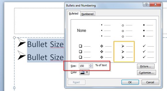 change size bullet points powerpoint