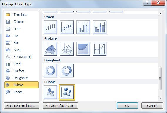 Select a Bubble Chart type in Excel and PowerPoint