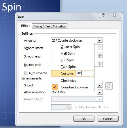 Rotate a shape and spin it using custom rotation values