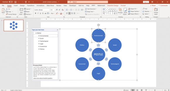 PEST Analysis Smart Art PowerPoint template