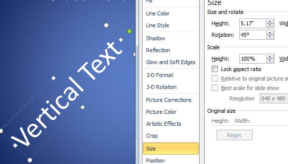 Making text diagonal in PowerPoint