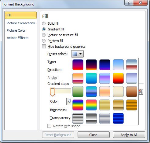 Gradient Fill in PowerPoint Backgrounds