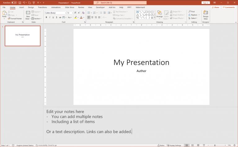 powerpoint presentation add notes