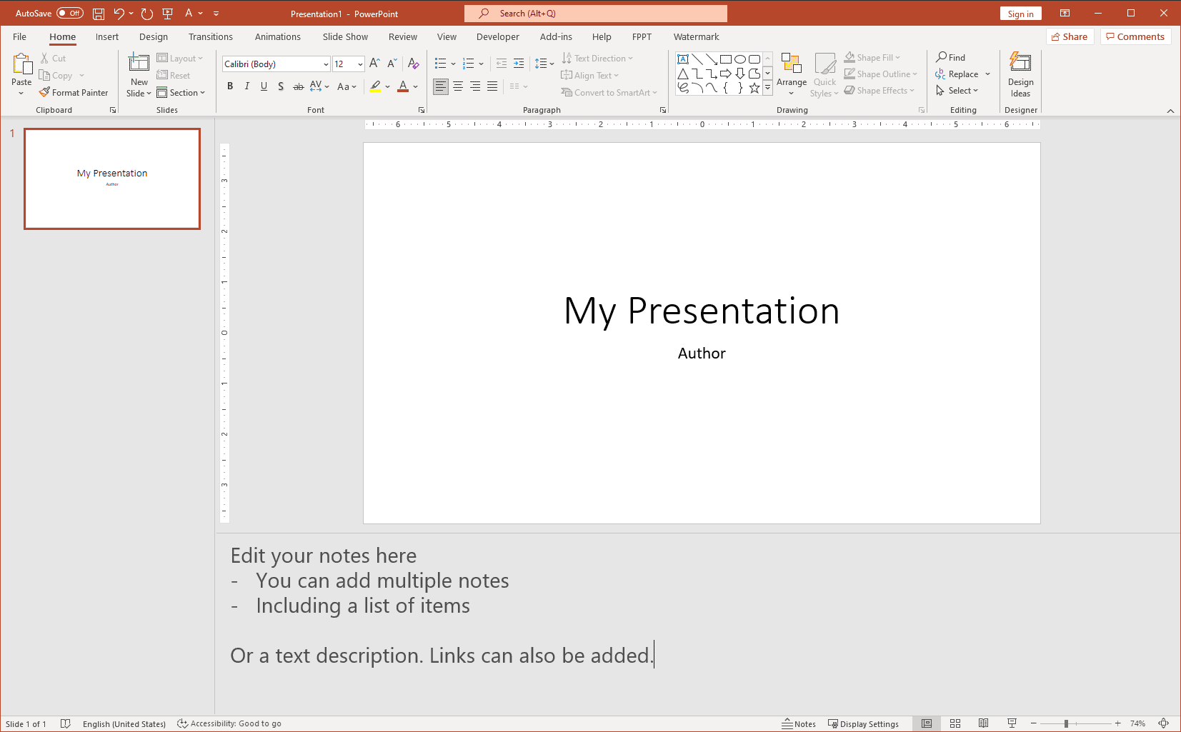 add speaker notes in powerpoint