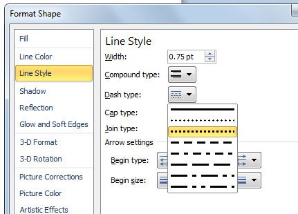 Available line types in Microsoft PowerPoint