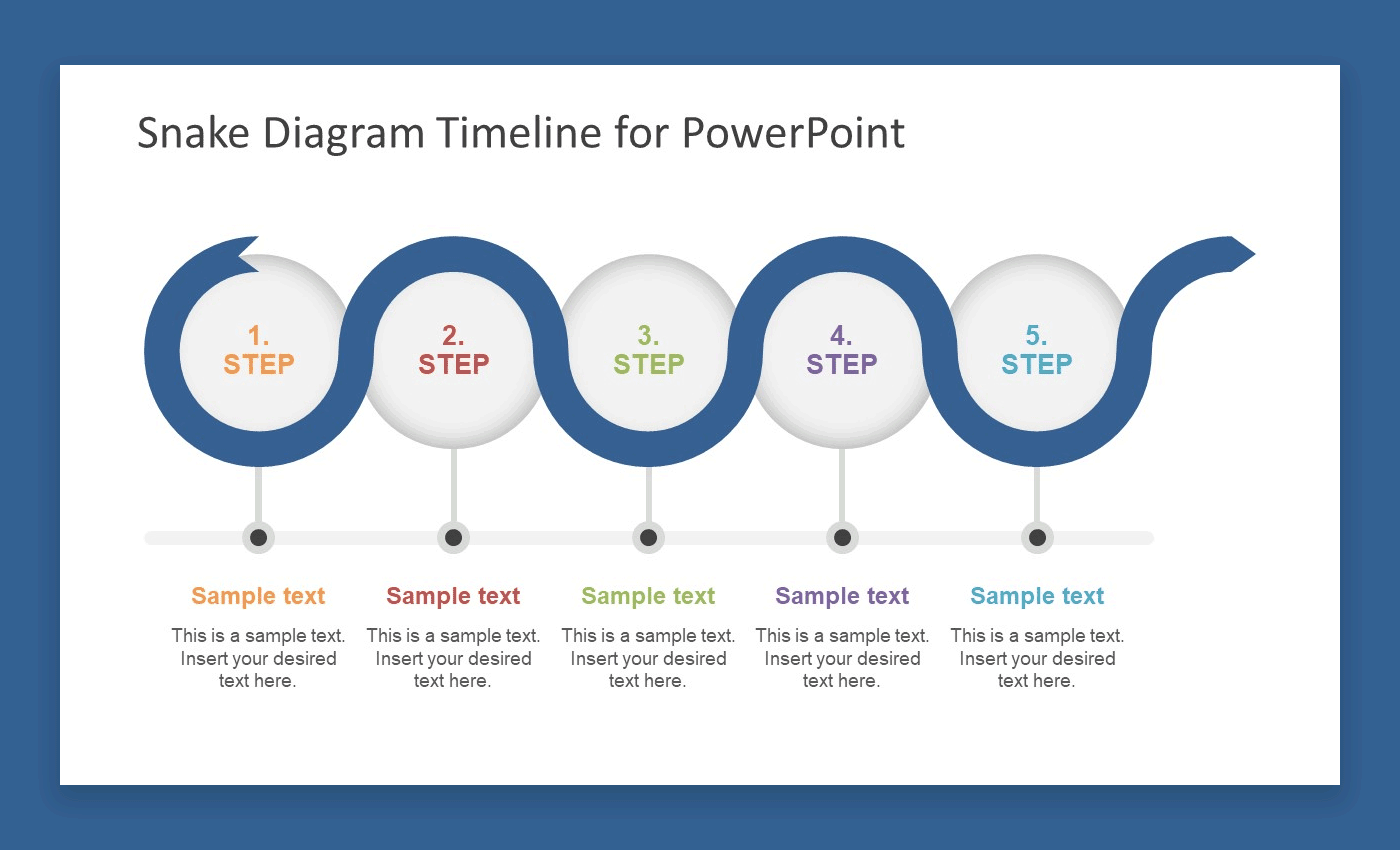 Example of Snake Timeline Diagram design for PowerPoint presentation - 100% Editable Timeline Template