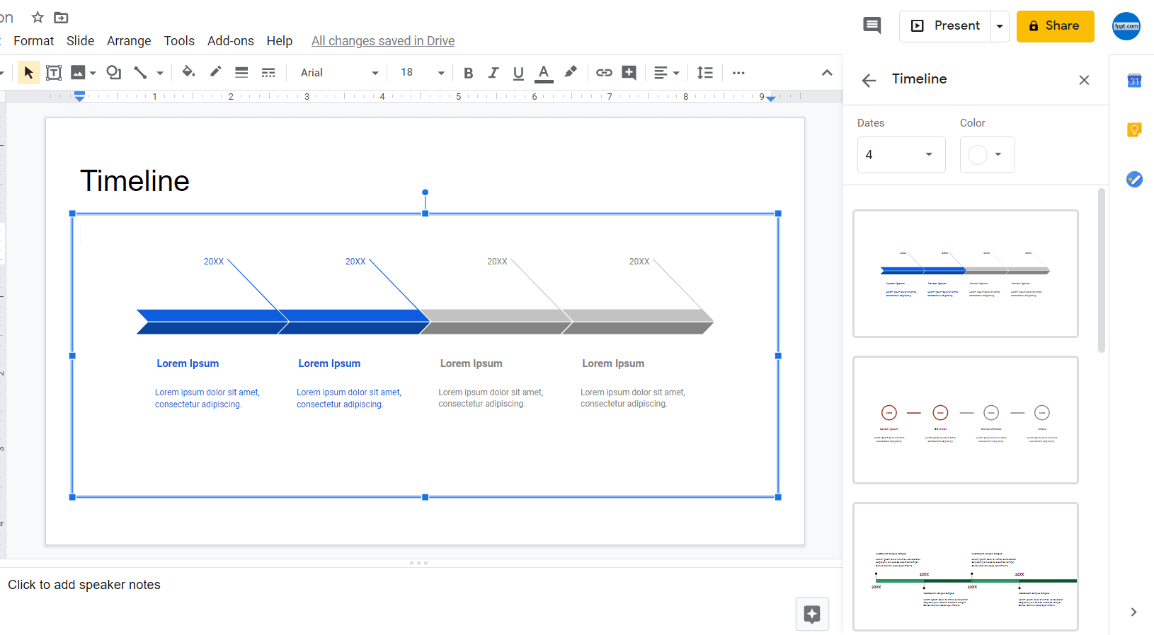 Timeline Creator using Google Slides - Example of Timeline Slide Design created in Google Slides, showing an horizontal timeline