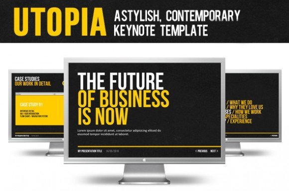Utopia Keynote template for presentations with dark background
