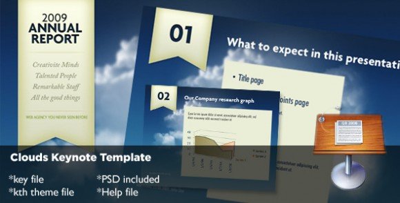 Clouds Keynote Template for Presentations with Annual Report design