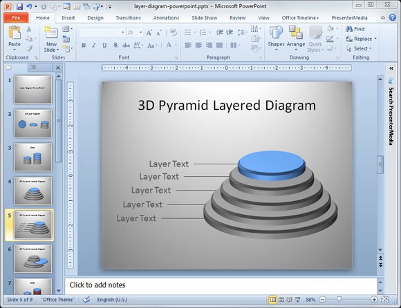 Example of final result of a 3D diagram layers for PowerPoint 5 layers.