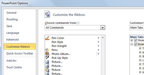 powerpoint options