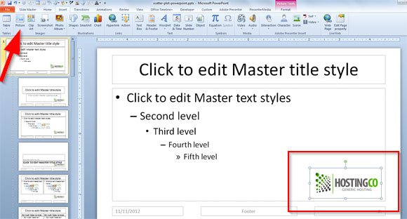 How to add a logo to a PowerPoint presentation using the Master Slide.