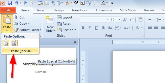 using paste special from excel