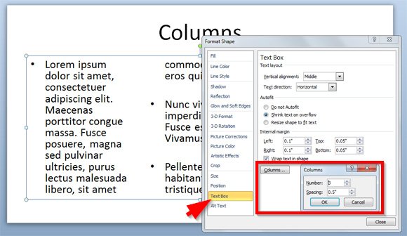 powerpoitn for mac two column text