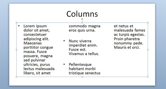 Text Columns in PowerPoint 2010