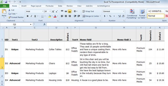 spreadsheet to ppt