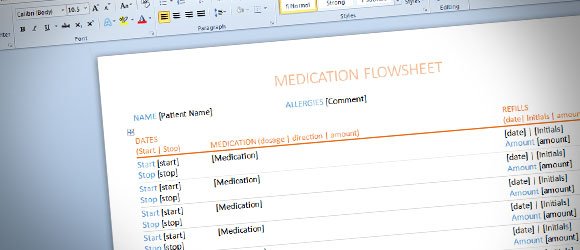 Medication Flowsheet Template for Word 2013
