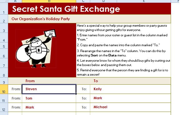 bust I listen to music clip Secret Santa Gift Exchange List Template for Excel
