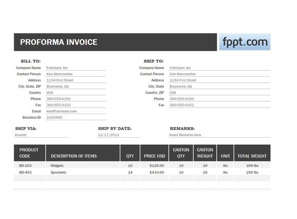 Proforma Invoice Template For Excel 2013