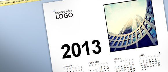 Free Business Calendar 2013 Template for MS Word 2013
