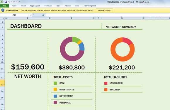 Free Net Worth Spreadsheet Template for Excel 2013
