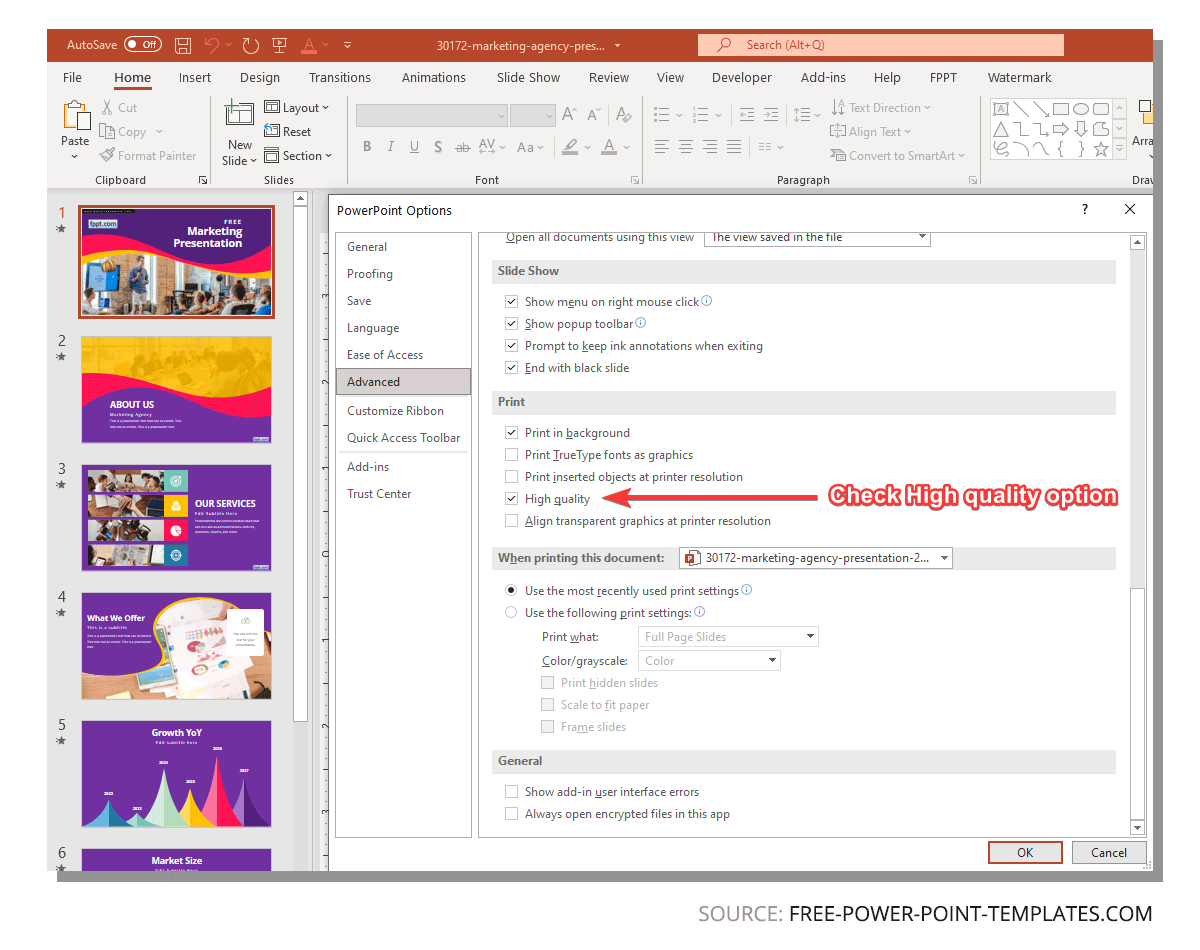 Printing PowerPoint High-Quality options 