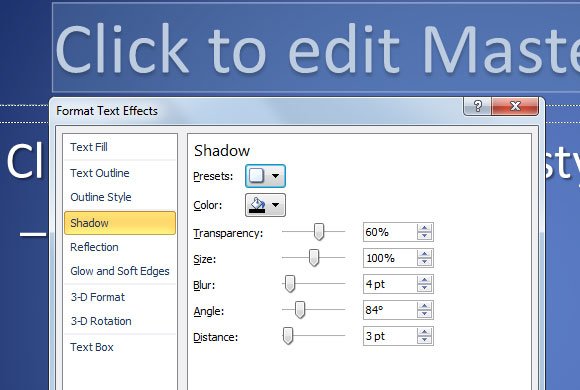 powerpoint shadow color