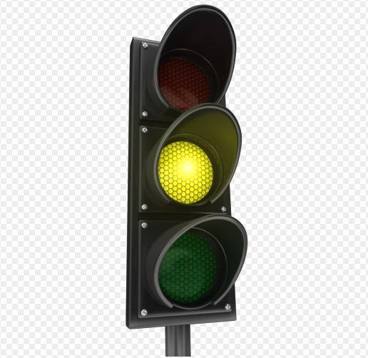 Yellow light in a Traffic Light image with transparent background for PPT presentations