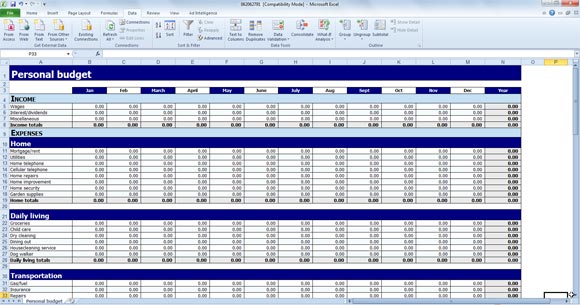 home finance excel template