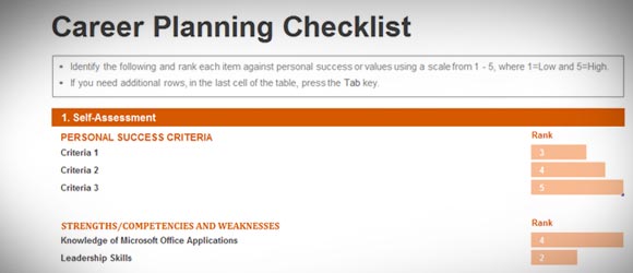 Free Career Planning Checklist Template for Excel 2013